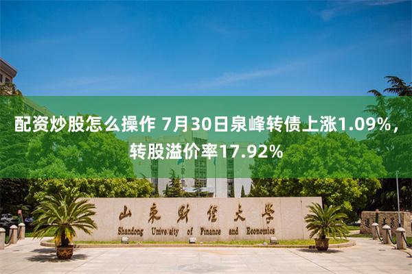 配资炒股怎么操作 7月30日泉峰转债上涨1.09%，转股溢价率17.92%