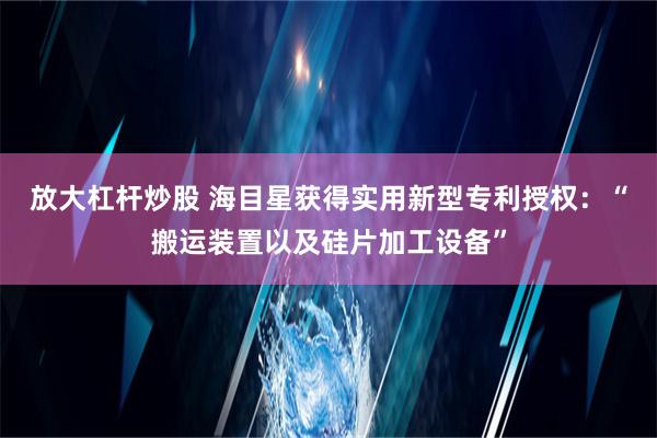 放大杠杆炒股 海目星获得实用新型专利授权：“搬运装置以及硅片加工设备”